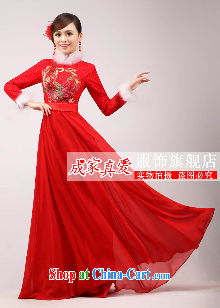 married love marriages served toast cheongsam 2015 New Red quilted long, long-sleeved qipao Chinese improved winter clothing female white hair collar XL pictures, price, brand platters! Elections are good character, the national distribution, so why buy now enjoy more preferential! Health
