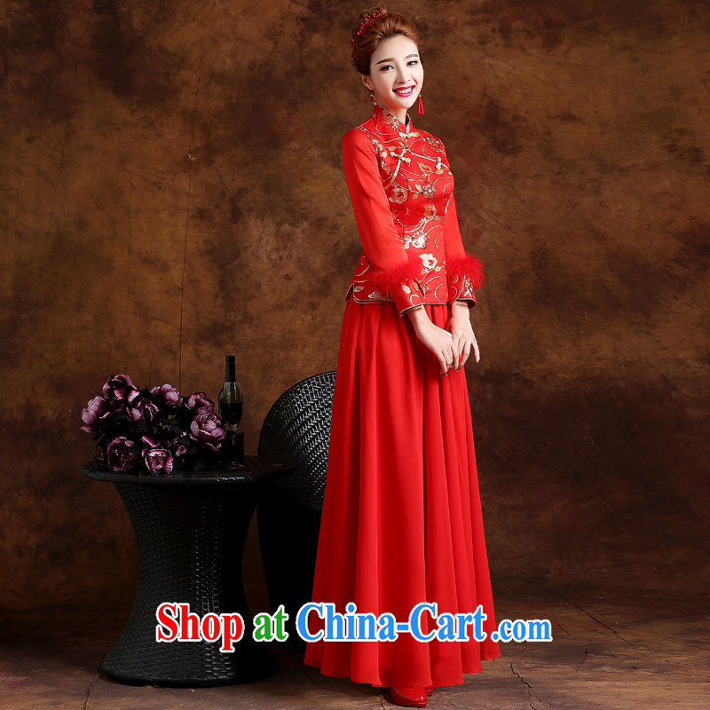 Marriage and love marriages served toast dresses 2015 new long, long-sleeved retro style improved marriage dress winter red XXL, married love, and shopping on the Internet