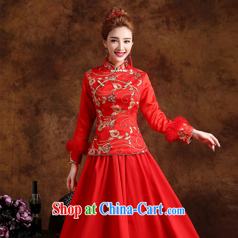 Marriage and love marriages served toast dresses 2015 new long, long-sleeved retro style improved marriage dress winter red XXL, married love, and shopping on the Internet