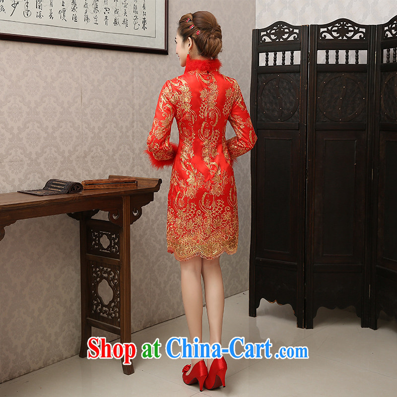 Bridal Fashion toast clothing dresses 2015 new short-sleeved red, long-sleeved retro improved marriage dress winter clothing red bows service XXL, married love, online shopping