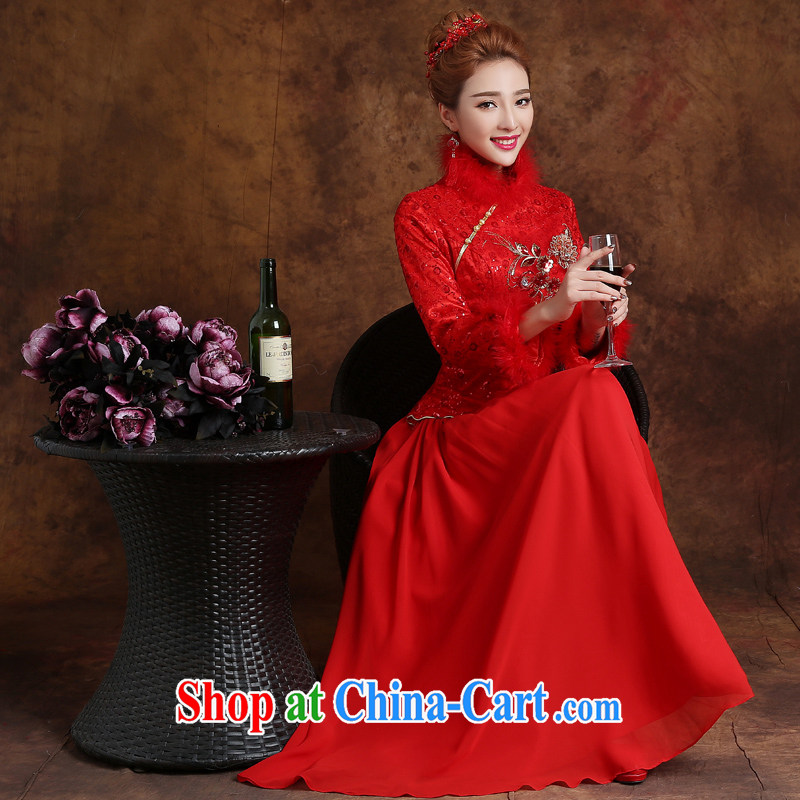 Marriage is really love winter toast Service Bridal Fashion 2015 New Red wedding dresses skirt long-sleeved Chinese winter clothes dress long red XXL, married love, shopping on the Internet