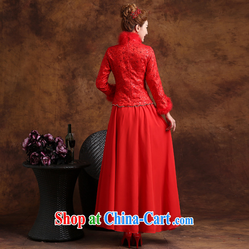 Marriage is really love winter toast Service Bridal Fashion 2015 New Red wedding dresses skirt long-sleeved Chinese winter clothes dress long red XXL, married love, shopping on the Internet
