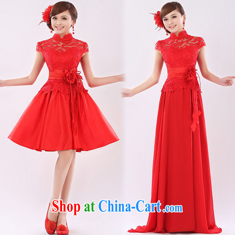 married love marriages served toast 2015 New Long wedding dresses retro red dresses larger graphics thin winter clothing women short red XL