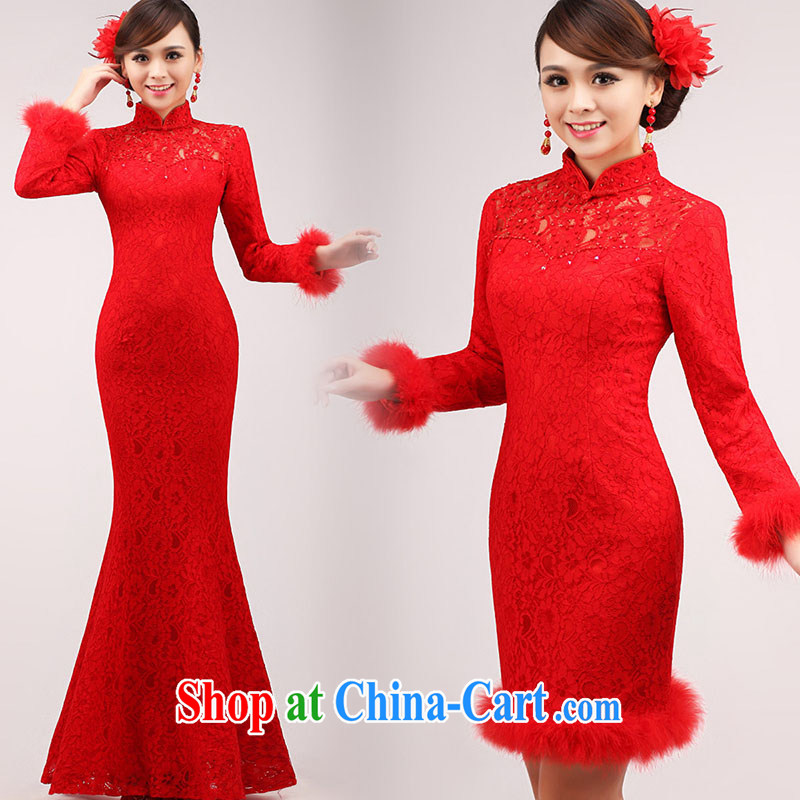 married love marriages served toast 2015 New Red dress short, stylish long-sleeved dresses larger graphics thin winter clothes girls red long XL