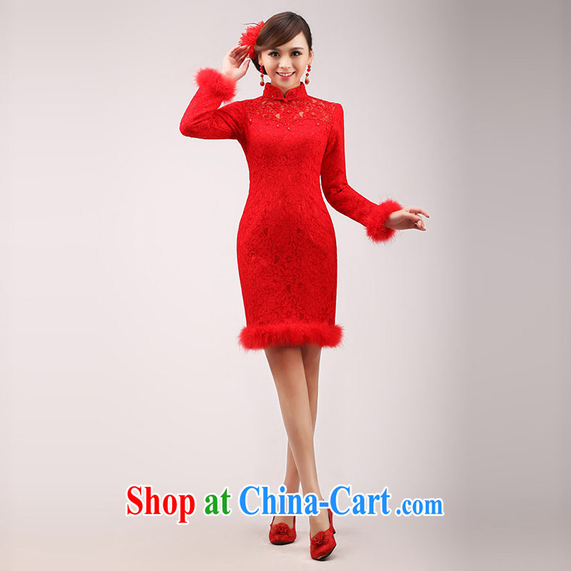 married love marriages served toast 2015 New Red dress short, long-sleeved dresses and stylish large code graphics thin winter clothes girls red long XL, married love, shopping on the Internet