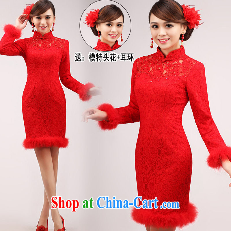 married love marriages served toast 2015 New Red dress short, long-sleeved dresses and stylish large code graphics thin winter clothes girls red long XL, married love, shopping on the Internet