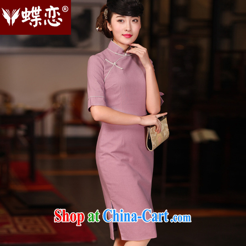 Butterfly Lovers 2015 spring new retro long cotton the cheongsam dress stylish upgraded cuff daily outfit 51,217 purple M