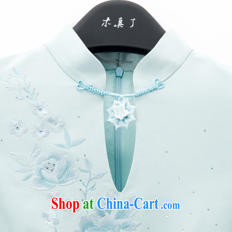 Wood is really the Chinese 2015 summer new Chinese Embroidery Silk Cheongsam dress fashion dress 42,945 11 blue XL, wood really has, shopping on the Internet