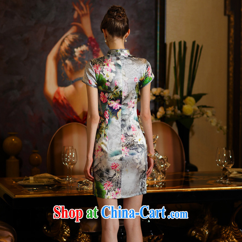 XOVO upscale female summer new, improved stylish short-sleeved Silk Cheongsam shirt retro Silk Cheongsam dress water and ink would be grateful if you would arrange to XL XOVO, shopping on the Internet