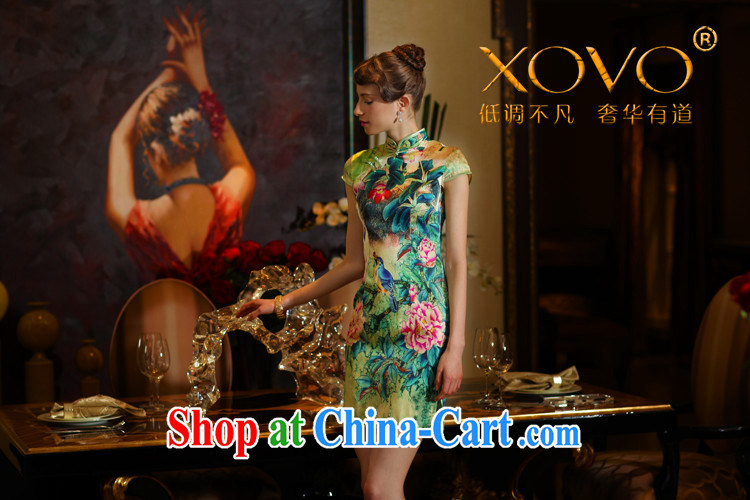 XOVO big ladies' 2014 summer improved stylish heavy Silk Cheongsam shirt retro sauna Silk Cheongsam green garden Peony XXL pictures, price, brand platters! Elections are good character, the national distribution, so why buy now enjoy more preferential! Health