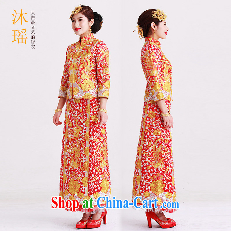 Mu Yao bridal large 5 well Phoenix and long-sleeved long Chinese bows clothes embroidery t-shirt fit skirt is the point that the generations with a relatively long 0909 embroidery 5 well XL brassieres 96 CM, Mu Yao, shopping on the Internet