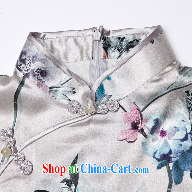 Heavy Silk Cheongsam dress, wear 2015 summer new, Retro stamp qipao m White L, Pei (lanpei), online shopping