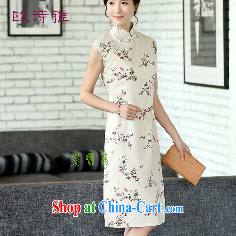 2015 cotton the cheongsam short-sleeved girl cheongsam dress Chinese linen arts van summer 3011 white XXL