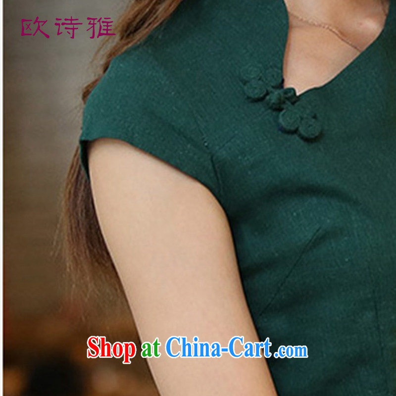 2015 spring new retro Ethnic Wind crescent moon linen collar short-sleeve manual for Chinese qipao T-shirt green XXL, the sponsors (kabulan), and, on-line shopping