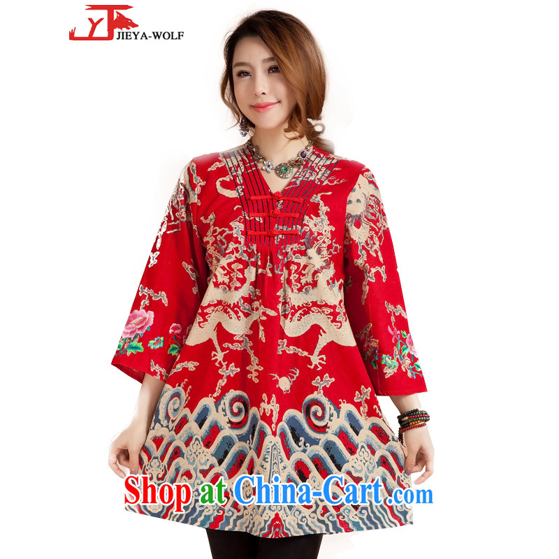 Cheng Kejie, Jacob JIEYA - WOLF Tang Women's clothes skirts 7 sub-sleeved dresses spring and summer, the Commission cotton fashion, long, short, Ms. loaded skirt spring and summer stars, red XL