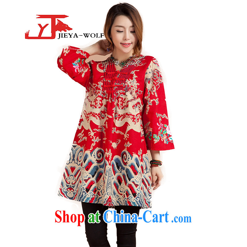 Cheng Kejie, Jacob JIEYA - WOLF Tang Women's clothes skirts 7 sub-sleeved dresses spring and summer, the Commission cotton fashion, long, short, skirt with spring and summer stars, red XL, JIEYA - WOLF, shopping on the Internet