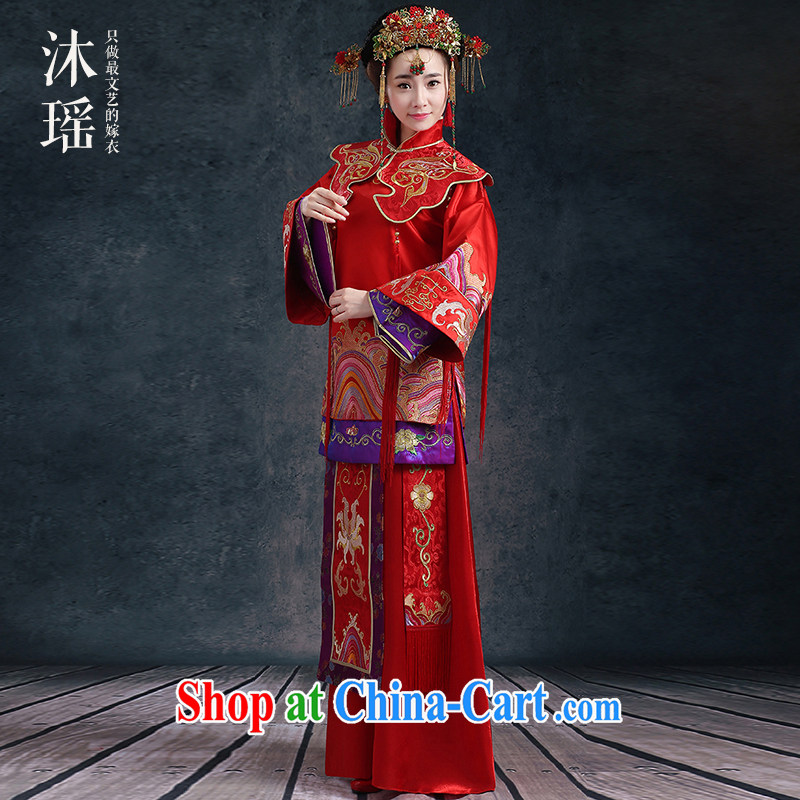 Mu Yao bridal toast serving Sau kimono-su Wo long-sleeved long nuptials Grand Prix Chinese wedding costumes 2 piece spring and summer wedding classical wind wo service red XL chest of more than 110, Mu Yao, shopping on the Internet
