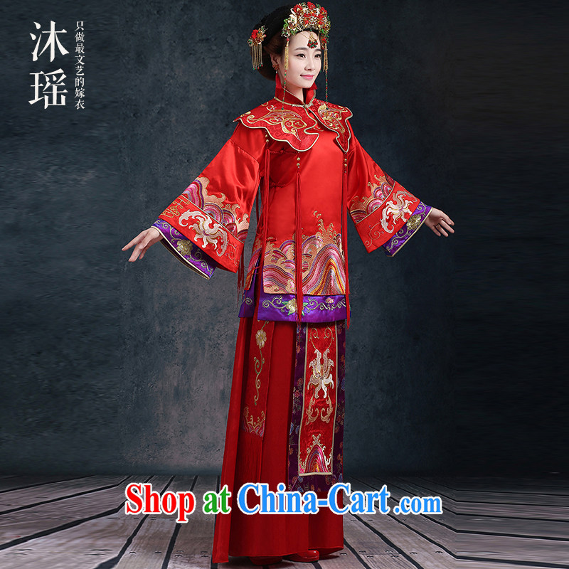 Mu Yao bridal toast serving Sau kimono-su Wo long-sleeved long nuptials Grand Prix Chinese wedding costumes 2 piece spring and summer wedding classical wind wo service red XL chest of more than 110, Mu Yao, shopping on the Internet