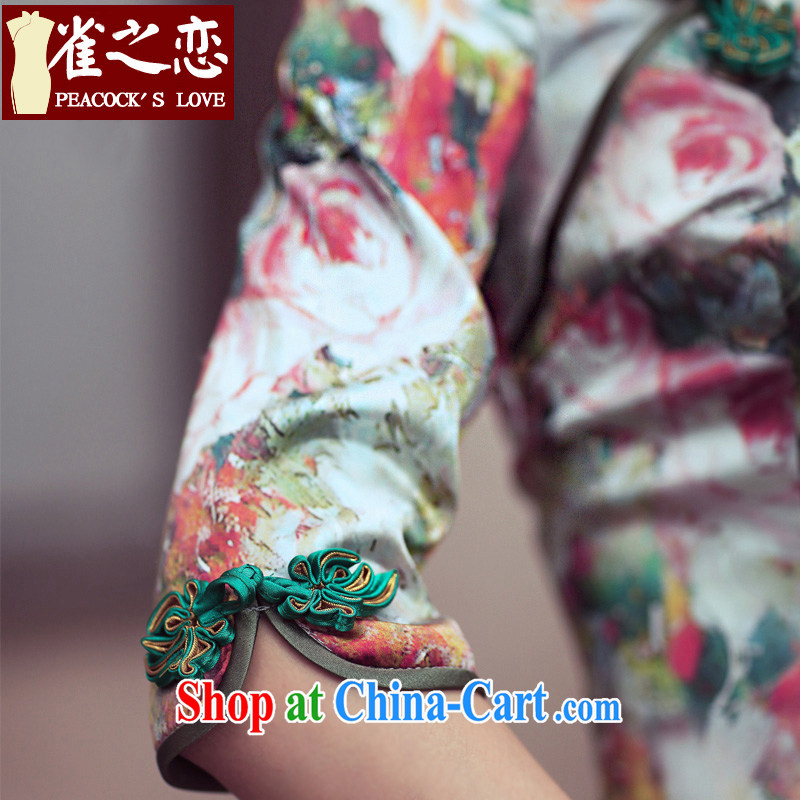 Bird lovers of floral impression spring 2015 new retro cuff in improved stylish sauna silk Silk Cheongsam dress suit XL, birds love, shopping on the Internet