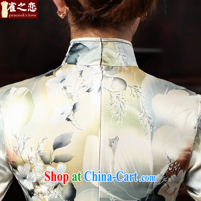 Birds of the land of the Viiv 2015 spring new improved stylish 7 cuff retro long Silk Cheongsam dress pastel colors XXL, birds love, and shopping on the Internet