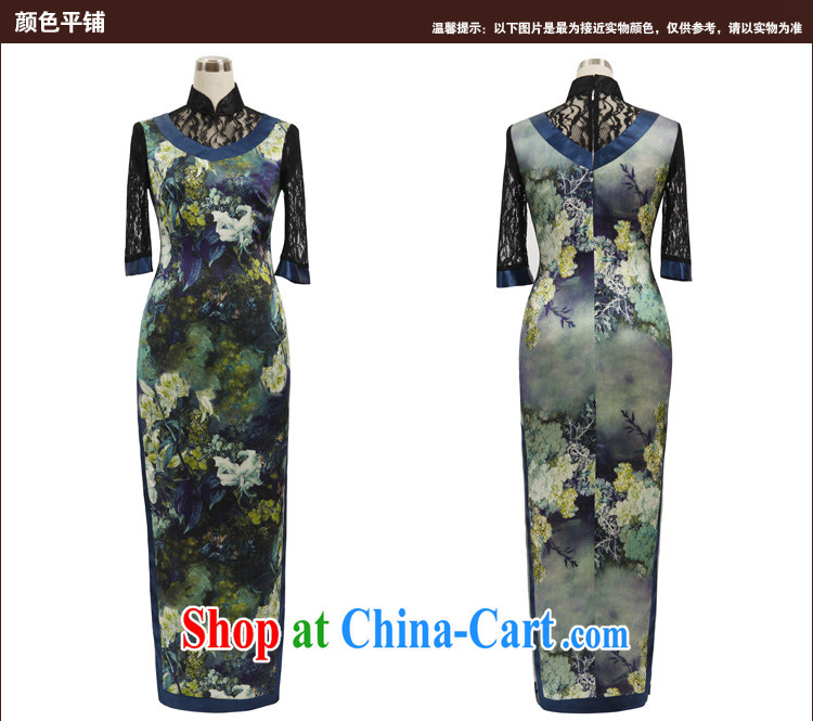 Birds of love deep house display 2015 spring new cheongsam dress elegant lace stitching improved Silk Cheongsam long blue XXL pictures, price, brand platters! Elections are good character, the national distribution, so why buy now enjoy more preferential! Health