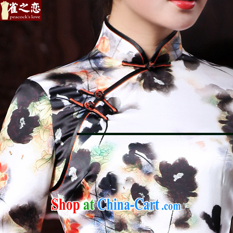 Bird lovers of every micro-world spring 2015 new cheongsam dress improved stylish 7 cuff long retro Silk Cheongsam ink XXL, birds love, and shopping on the Internet