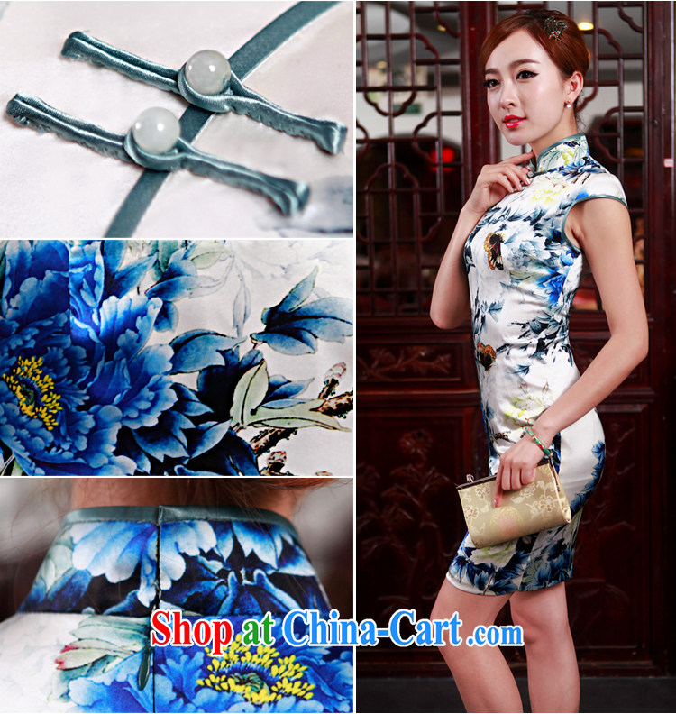 Birds love poems, so 2015 summer new improved stylish upmarket heavy Silk Cheongsam day Blue on white flower XXL pictures, price, brand platters! Elections are good character, the national distribution, so why buy now enjoy more preferential! Health