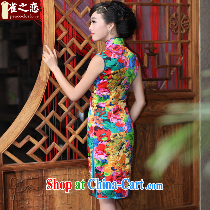 Birds of the land, 100% quality lb Silk Cheongsam dress improved stylish sleeveless dresses retro QD 183 paintings XXL, birds love, and shopping on the Internet
