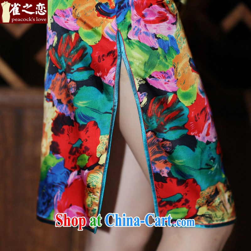 Birds of the land, 100% quality lb Silk Cheongsam dress improved stylish sleeveless dresses retro QD 183 paintings XXL, birds love, and shopping on the Internet