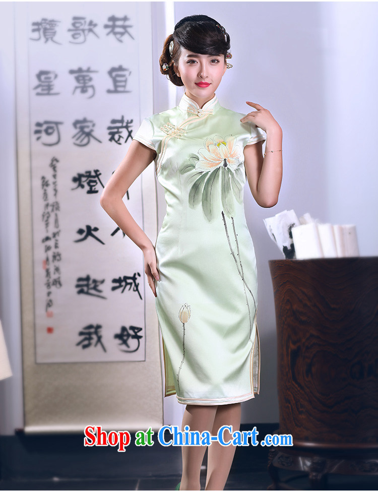 Birds of the land at the 2015 spring new hand-painted Lotus heavy Silk Cheongsam QD 664 light green - pre-sale 15 days XXL pictures, price, brand platters! Elections are good character, the national distribution, so why buy now enjoy more preferential! Health