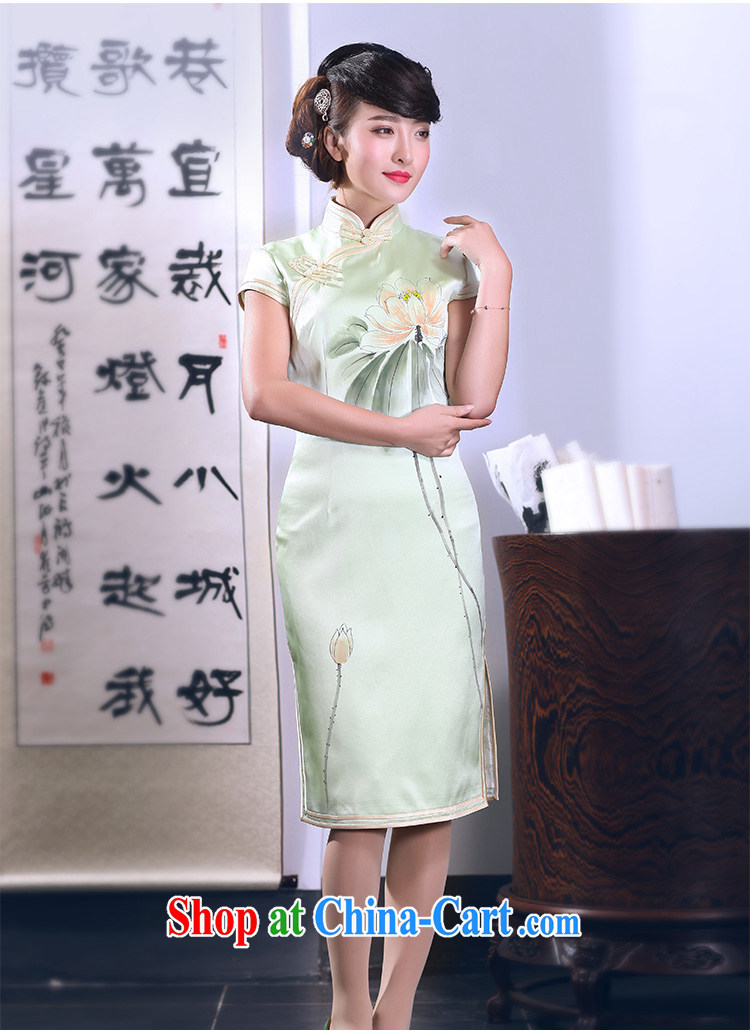 Birds of the land at the 2015 spring new hand-painted Lotus heavy Silk Cheongsam QD 664 light green - pre-sale 15 days XXL pictures, price, brand platters! Elections are good character, the national distribution, so why buy now enjoy more preferential! Health