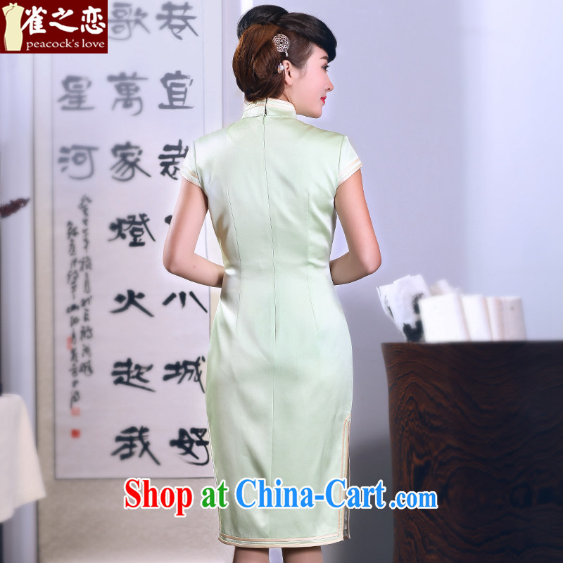 Birds of the land at the 2015 spring new hand-painted Lotus heavy Silk Cheongsam QD 664 light green - pre-sale 15 days XXL birds, love, shopping on the Internet