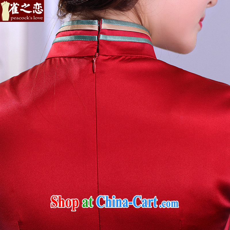 Bird lovers of interpretation so as 2015 spring new dual-edge hand-tie heavy Silk Cheongsam QD 666 red XXL, birds love, shopping on the Internet