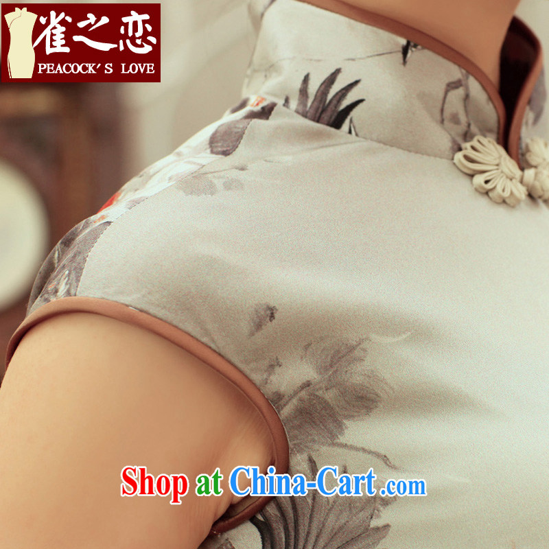 Birds love the ink dye 2015 spring and summer with new stylish and refined luxury Silk Cheongsam dress QC 236 gray XL, birds love, shopping on the Internet