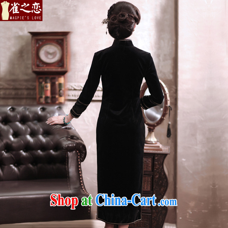 Birds love and heart 2015 spring Noble and elegant long pure velour cheongsam QC 375 black XXL, birds love, and shopping on the Internet