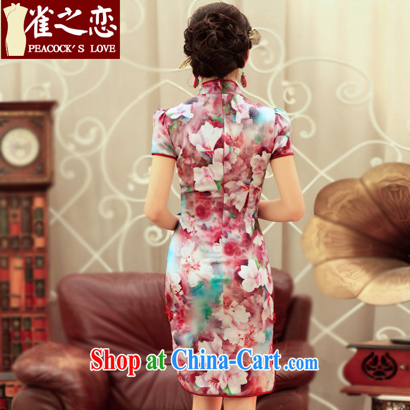 Birds love dreams, Peach Blossom Spring 2015 spring and summer new bubble cuff improved stylish Silk Cheongsam QD 240 XL suit, birds love, and shopping on the Internet