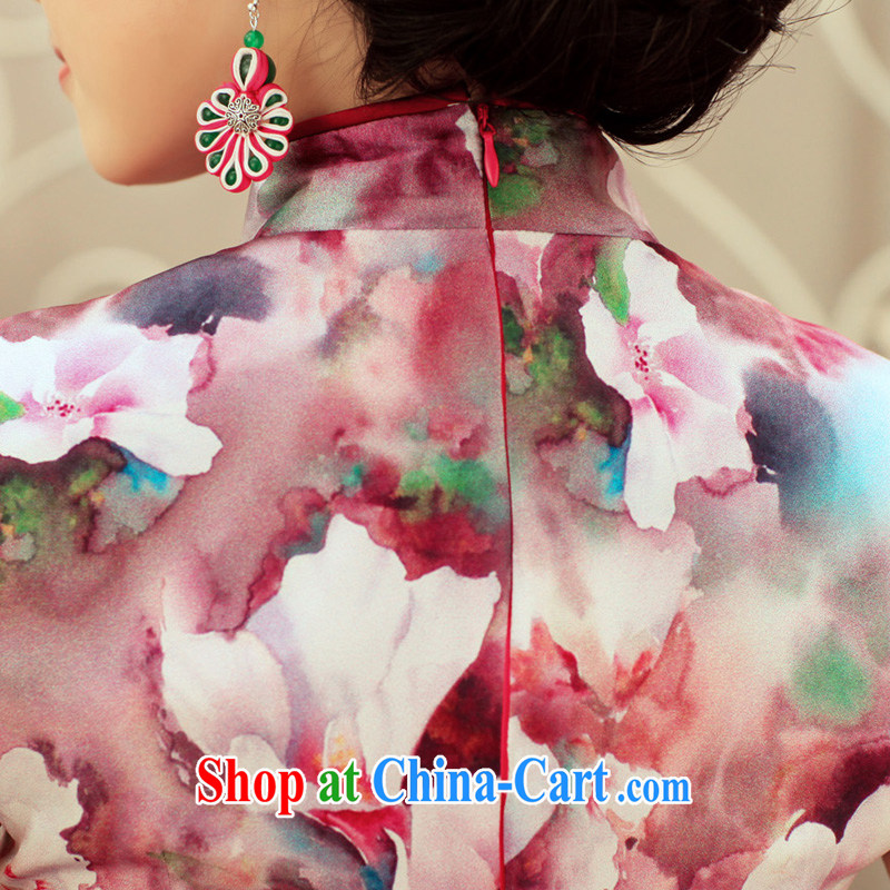 Birds love dreams, Peach Blossom Spring 2015 spring and summer new bubble cuff improved stylish Silk Cheongsam QD 240 XL suit, birds love, and shopping on the Internet