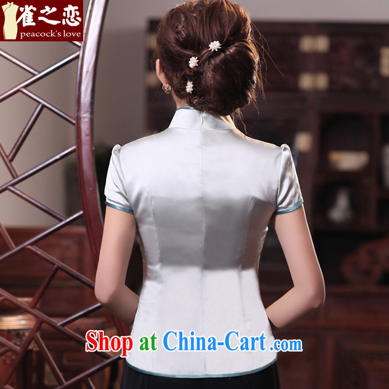 Birds of surplus land in 2015 spring and summer with new Chinese Antique short Silk Cheongsam shirt QD 531 figure XL, birds love, and shopping on the Internet
