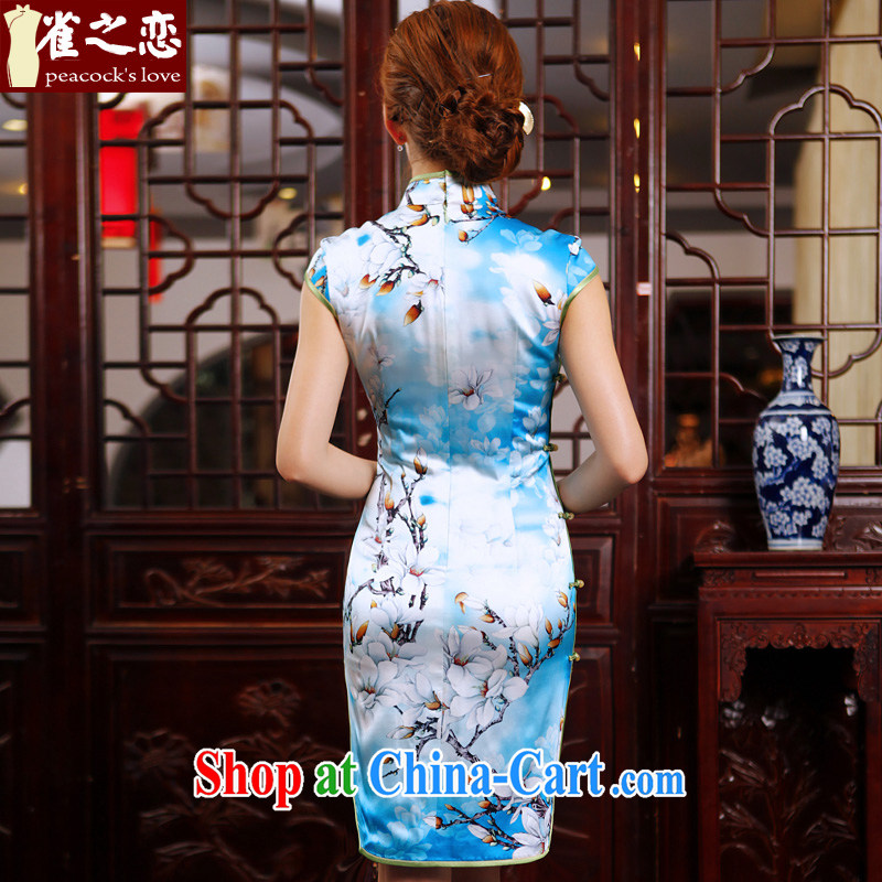 Birds of the land look at Chu image Kit 2015 summer new cheongsam dress silk short daily outfit QD 494 figure XXL, birds love, and shopping on the Internet