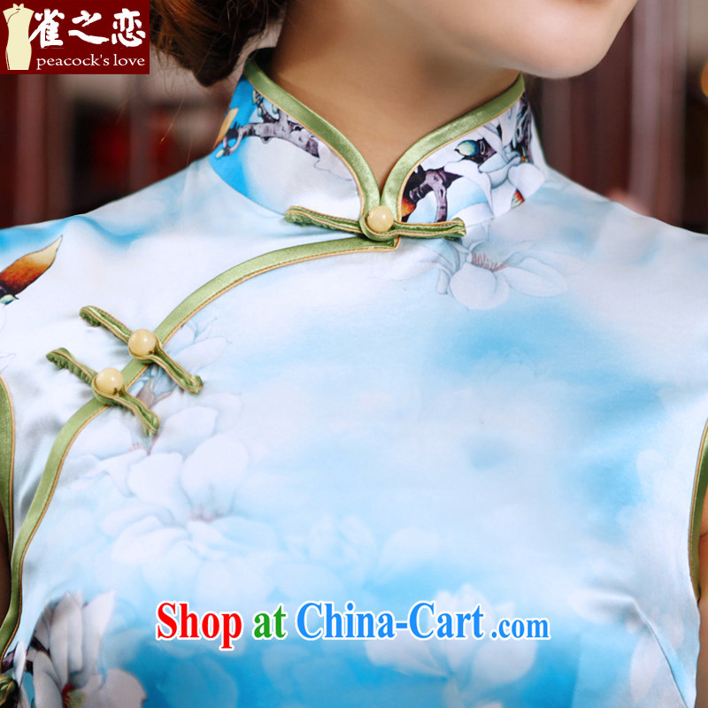 Birds of the land look at Chu image Kit 2015 summer new cheongsam dress silk short daily outfit QD 494 figure XXL, birds love, and shopping on the Internet