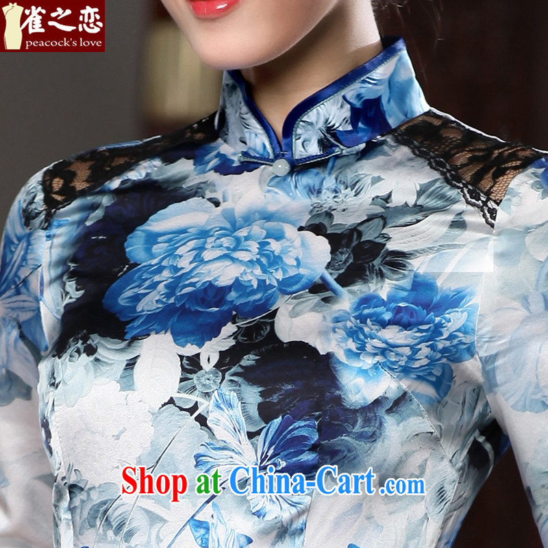 Birds love her smile in 2015 spring new cheongsam dress retro cuff in stylish and elegant silk cheongsam QD 550 blue XXL, birds love, and shopping on the Internet