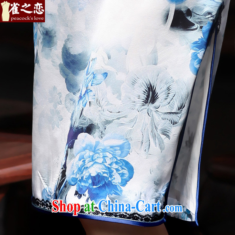 Birds love her smile in 2015 spring new cheongsam dress retro cuff in stylish and elegant silk cheongsam QD 550 blue XXL, birds love, and shopping on the Internet