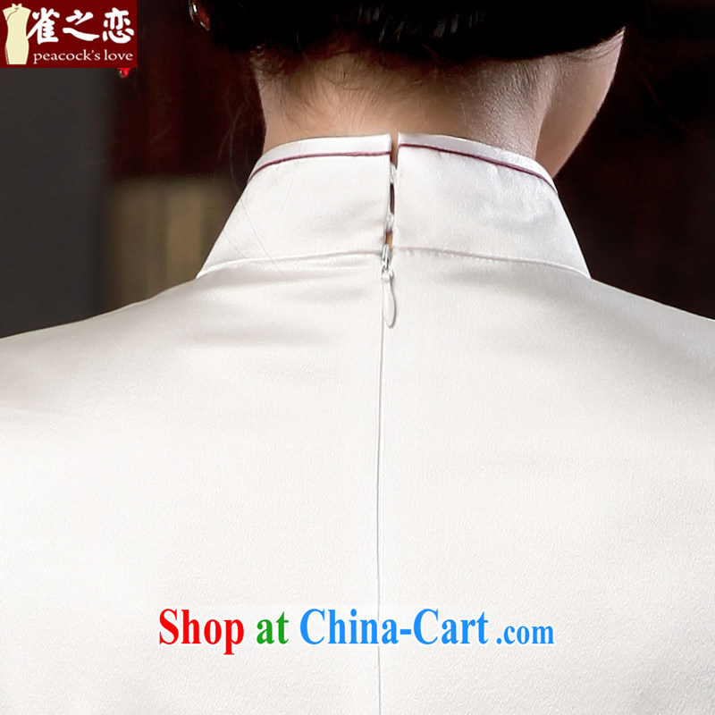 Birds love the boat whilst 2015 summer new 100% silk short-sleeved hand embroidery cheongsam QD 535 white XXL, birds love, and shopping on the Internet