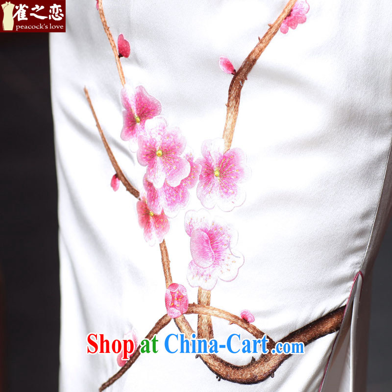 Birds love the boat whilst 2015 summer new 100% silk short-sleeved hand embroidery cheongsam QD 535 white XXL, birds love, and shopping on the Internet
