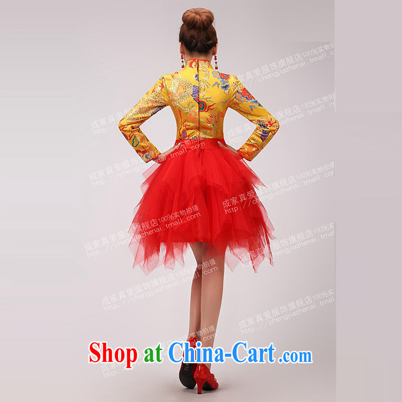 married love marriages served toast 2015 new improved Dragon cheongsam stylish Chinese red long-sleeved dresses winter red XL, married love, shopping on the Internet