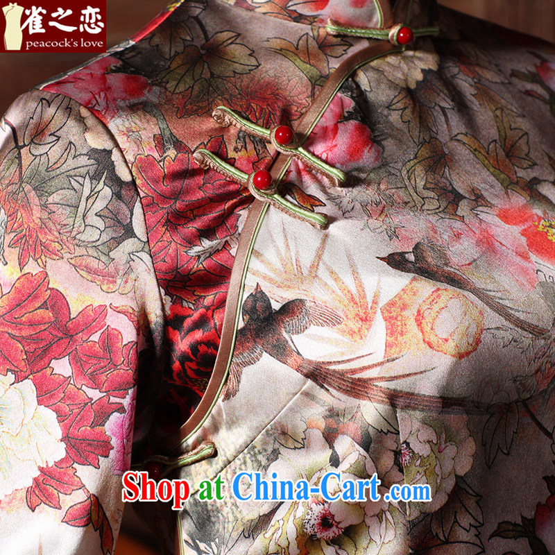 Bird lovers of spreading the fuser eyes 2015 spring 40 meters of heavy silk overall charge-back the traditional long cheongsam dress QC 626 XXL suit, birds love, and shopping on the Internet