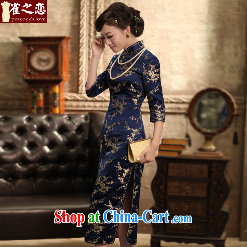 Birds love forgotten by spring and autumn 2015 the new paragraph 7 cuffs silk brocade coverlets retro long cheongsam girls QC 368 blue M, birds love, and shopping on the Internet