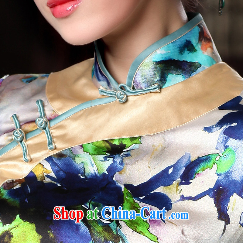 Birds love curtain inviting 2015 spring new cheongsam dress retro elegant and exclusive long Silk Cheongsam QD 536 XXL suit, birds love, and shopping on the Internet