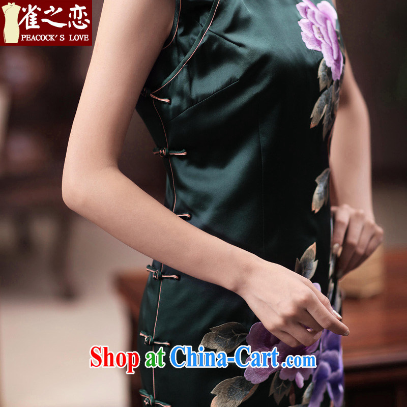Birds Love River City 2015 summer New double edge the embroidered heavy Silk Cheongsam QD 346 green L, birds love, and shopping on the Internet