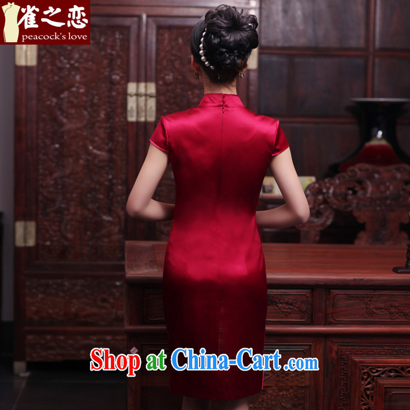 Birds love between iris 2015 spring new hand made embroidered hot drill heavy Silk Cheongsam improved QD 443 deep red XL, birds love, and shopping on the Internet